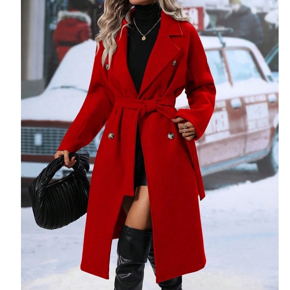 Solid Wide Collar Pockets Belted Minimalist Jacket Coat - Picture 1 of 9